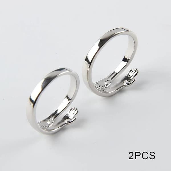 Sterling Sølv Ring Justerbar Parring til Mænd Kvinder Piger Gave 2pcs