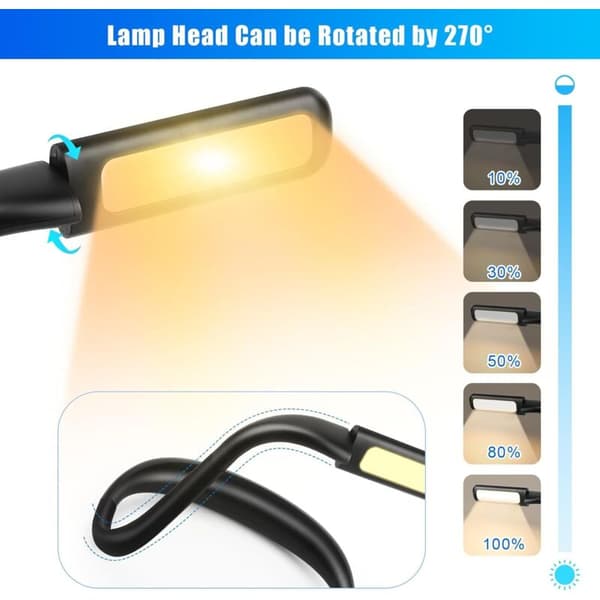 Neck Reading Light, Rechargeable LED Bed Reading Lamp with 3 Colors and Foldable Arms - Small Lamp with Protective Cover