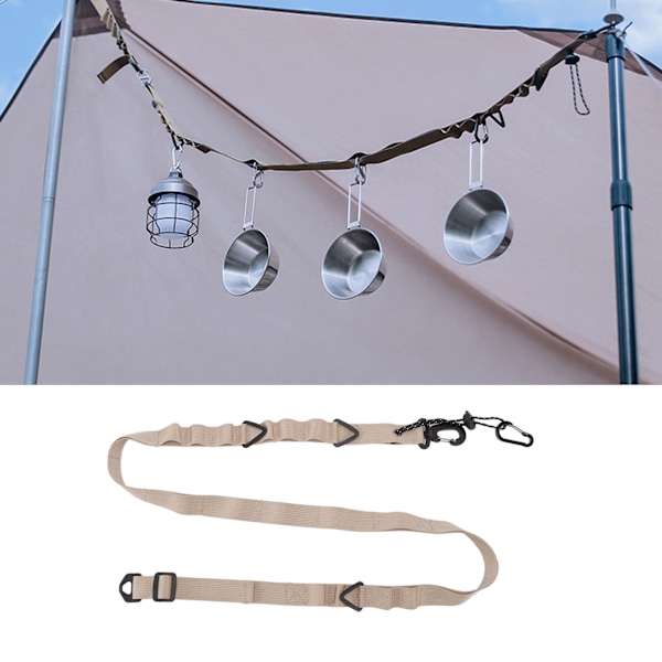 Skulderstropp Lerretet Multipurpose 24 Huller Justerbar Henge Camping Klesvask Line Lanyard for Utendørs Klær Khaki