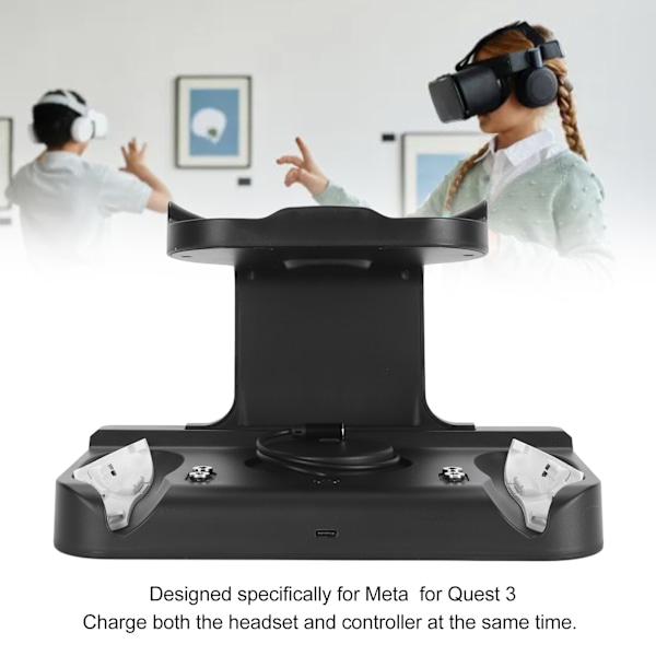 VR Laddstation USB C Snabbladdning Flera Skydd med 2 Uppladdningsbara Batterier VR Headset Kontroll Laddningsdocka för Meta Quest 3