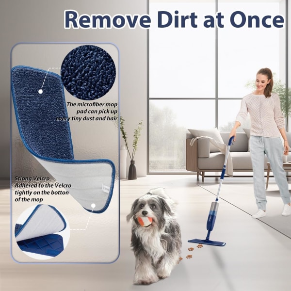 Spray Pro Mop för golvrengöring Våttorr 360 graders spinndamm Hem Kök Lövträgolv Flatmoppar med 500 ML påfyllningsbar flaska Inkluderar 3 mikrofiber