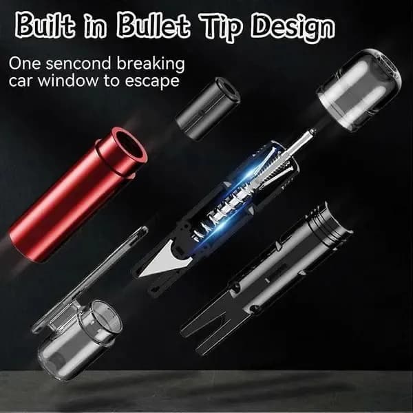 1-5x Rød Safe Pro X Bilvindusknuser, Bil Nødhammer med Beltekutter, Livredningshammer 4PCS