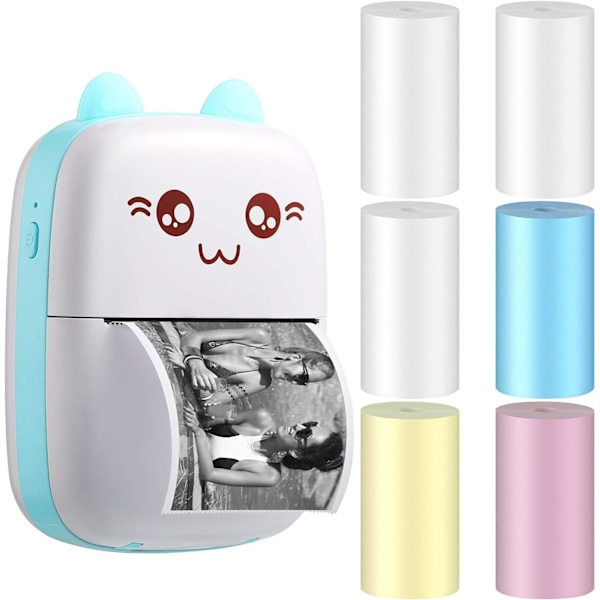 Mini thermal tasku kannettava tulostin Langaton POS thermal Kuva Kuva Tulostin Muistio Tarra Kuitti Paperi Thermal 6 Blue