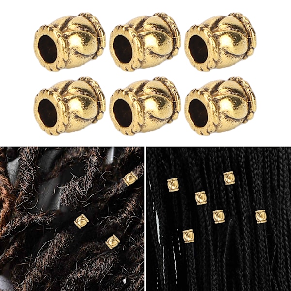 50pcs Retro Beard Hair Beads Barrel Shaped Hair Braiding Beads Alloy Jewelry AccessoriesGold