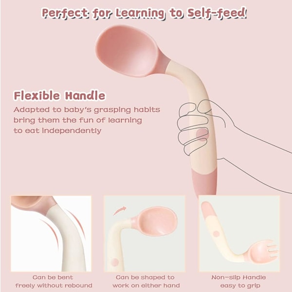 Silikon Babyskedar, Böjbara Lärande Bestick för Småbarns Självmatningsresa, Ergonomisk Design med Enkelt Grepp, Hudvänliga &amp; BPA-fria