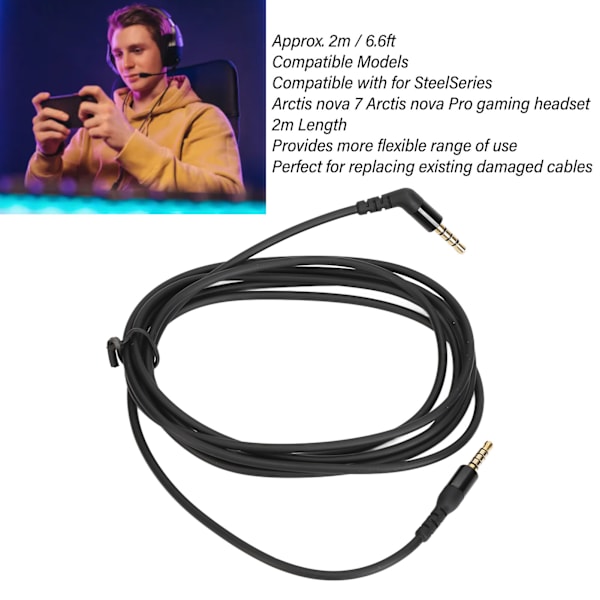 Hörlurskabel 3,5 mm Plugg HiFi Ersättningssladd för SteelSeries Arctis Nova 7 Arctis Nova Pro 2 m