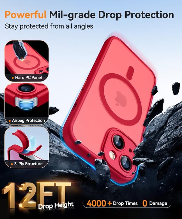Magnetic Case for iPhone 16 Pro Max with Full Camera Protection [MagSafe Compatible] [Transparent Matte] Protective Phone Case, Hot Pink Red[TT] Red iPhone 13