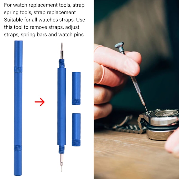 Dobbelthodet fjærstangverktøy Sylindrisk design Rustfritt stål Urrem Fjerning Verktøy for Urreparasjon Blå