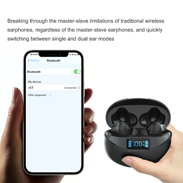 Trådlösa hörlurar Bluetooth V5.1 med LED-strömindikator och inbyggt laddningsfodral