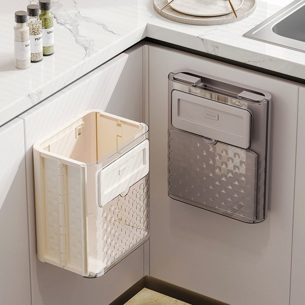 Veggmontert søppelbøtte, hengende søppelbøtte, slitesterk liten søppelbøtte, sammenleggbar stor kapasitet Slitesterk moderne monterbar søppelbøtte for benkeplate og gray