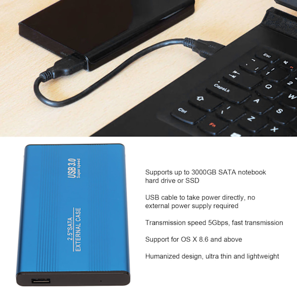 USB3.0 HDD-kabinett 2.5in 5Gbps Ultratunt Lättviktigt HDD-kabinettadapter för Bärbara Datorer för WIN 7 för WIN 10 Blå