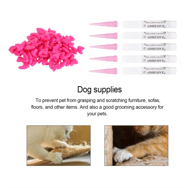 100 kpl Kestävä Pet Cat Pehmeä PVC Nail Cover Paw Claw Cap Wrap hoitotarvike (Rose Red XS)