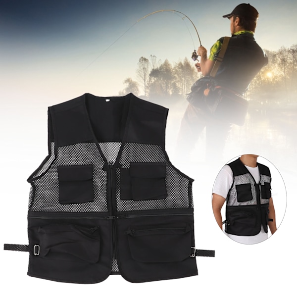 Military Vest Durable Breathable Multi Pocket Mesh Fishing Vest for Outdoor ActivitiesXL Black