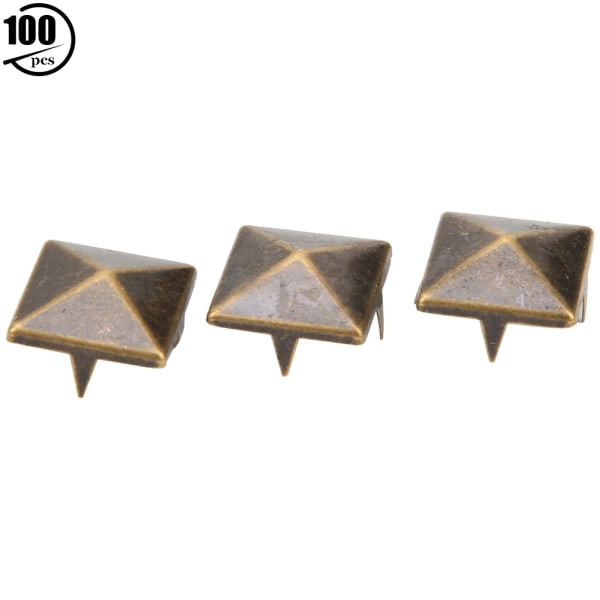 100st fyrkantiga Pyramid Punk Nitar 4 Klo Metall Dubbar för Armband Kläder Skor Handväska Brons 15mm