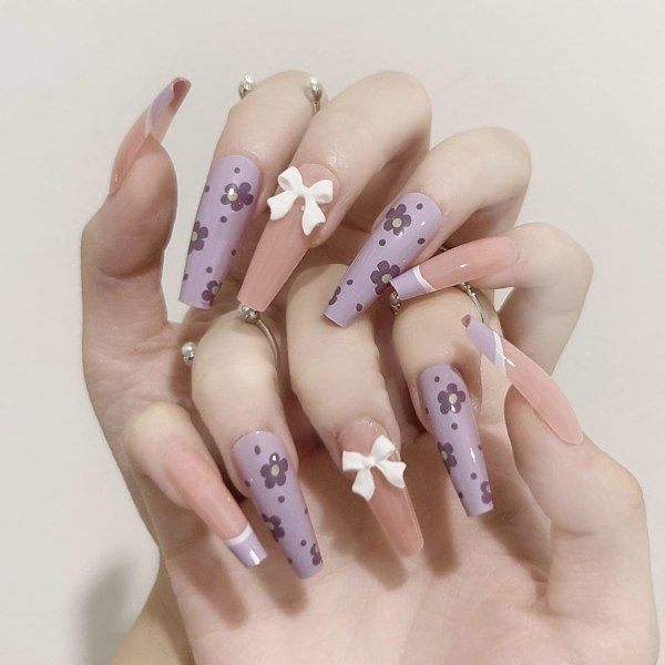 Lyxiga Nageldekorationer: Coffin Press On-naglar, Pärlemorskimrande Finish med Strassdesign, Konstgjorda Naglar Idealiska för DIY Nageldekoration Hemma, 24 st Full Täckning Lösnaglar