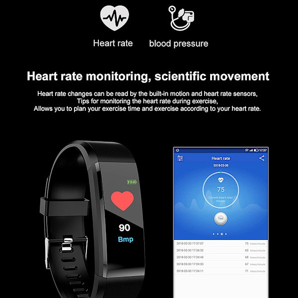 115 Plus Färgskärm smart armband Armband Puls Fitness Tracker (Svart)