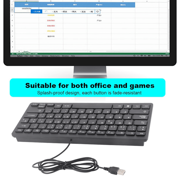 Kablet Mini Bærbar Spansk Tastatur USB-grensesnitt for Stasjonær Datamaskin Ultra Tynn 78 Taster