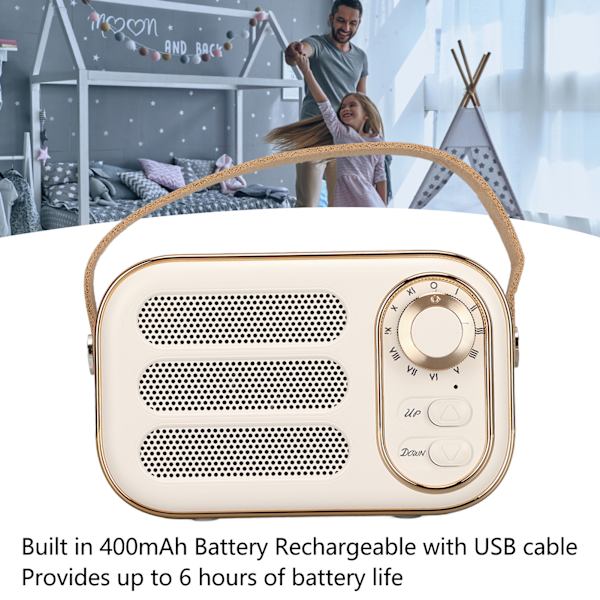 Bluetooth Högtalare Stereo HiFi Ljud USB Laddning Retro Portabel Trådlös Högtalare för Hemresa Vit