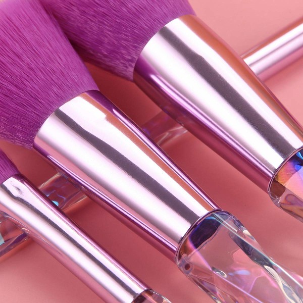 Makeupbørster 10 STK Makeupbørstesæt med krystalhåndtag, kosmetiske børster til premium syntetiske børster til Powder Foundation Blush Concealer-blanding Purple