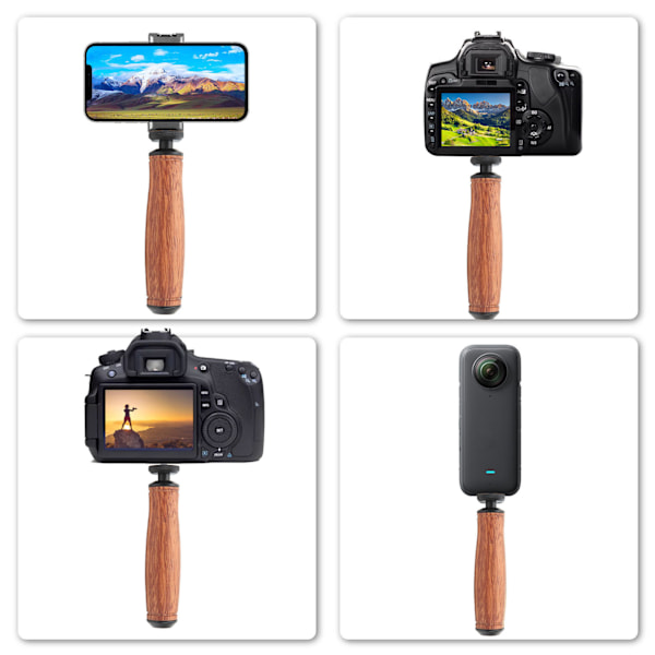 Camera Handle Grip Support Mount Handheld Wooden Handle Grip Mini Ball Head with 1/4 Inch Screw Hole for Camera Motion Capture Video