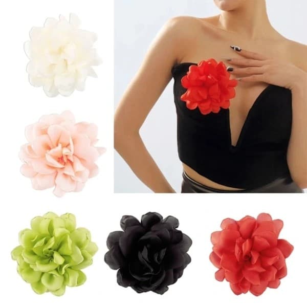 Romantisk Rose Broche Stof Rose Blomst Pin-up Broche SORT sort
