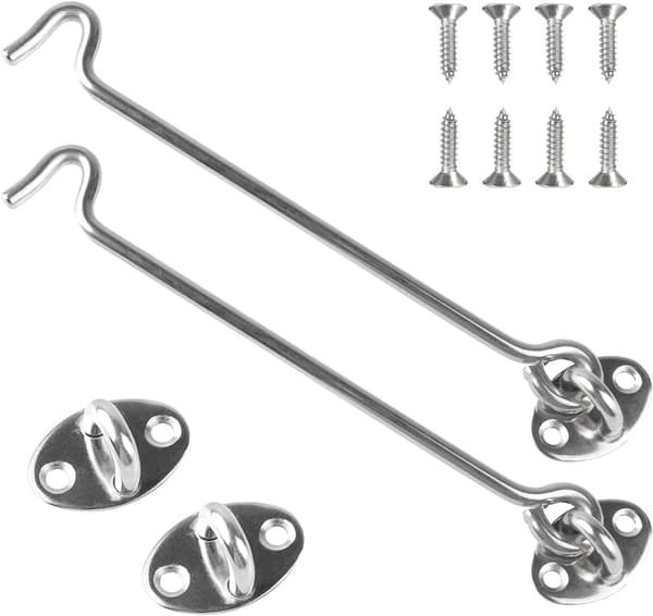 2 Set Storm Hooks With Eyelets Stainless Steel Gate Hooks Windproof Hooks For Swing Door Garden Gate Latch With 8 Mounting Screws