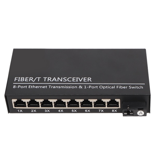 Tx1310nm RX1550nm Fiber Transceiver Upp Till 25km 1 Optisk Port 8 Elektriska Portar Single Mode Ethernet Fiber Switch 100‑240V