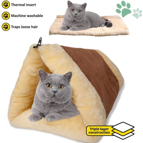 Selvopvarmende tæppe til katte og hunde, størrelse: 90x59cm, innovativ og miljøvenlig varmepude, 2 i 1 rørformet kattemåtte og seng, stor kæledyrsseng