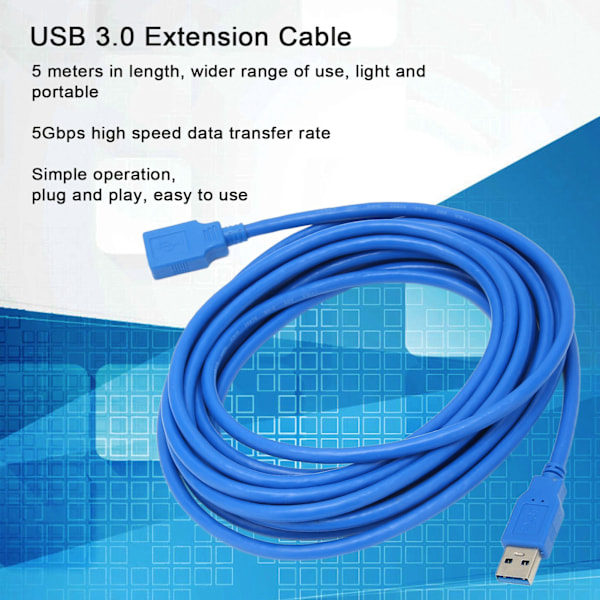 USB 3.0 Förlängningskabel 5Gbps Höghastighetsöverföring 5m Lätt Bärbar Högpresterande Dataförlängningskabel för Hemmet