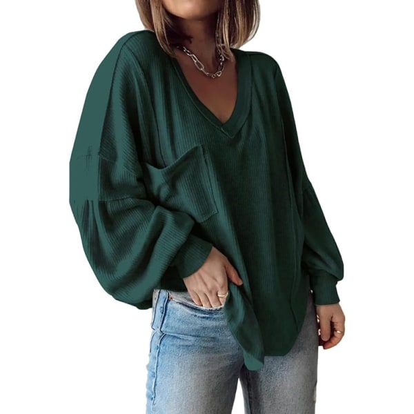 1 stk løs strikket pullover skjorte--grøn green XL