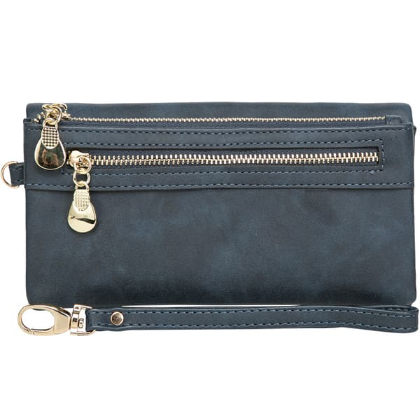 Blue Ink Women's Leather Card Holder with Zipper and Keychain