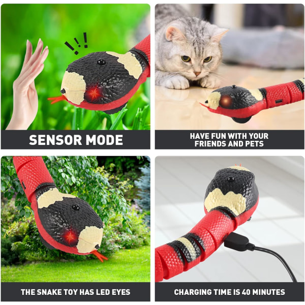 Kissan lelut interaktiivinen käärme, realistinen simulaatio, älykäs käärmelelu, ladattava USB , tunnistaa automaattisesti esteet ja paeta, liikkuva sähkö
