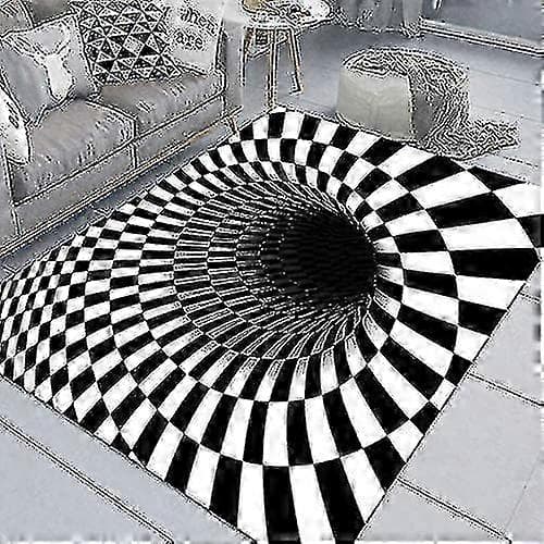 Optisk illusion 3D rutig matta halkfri svart och vit golvmatta[TT]