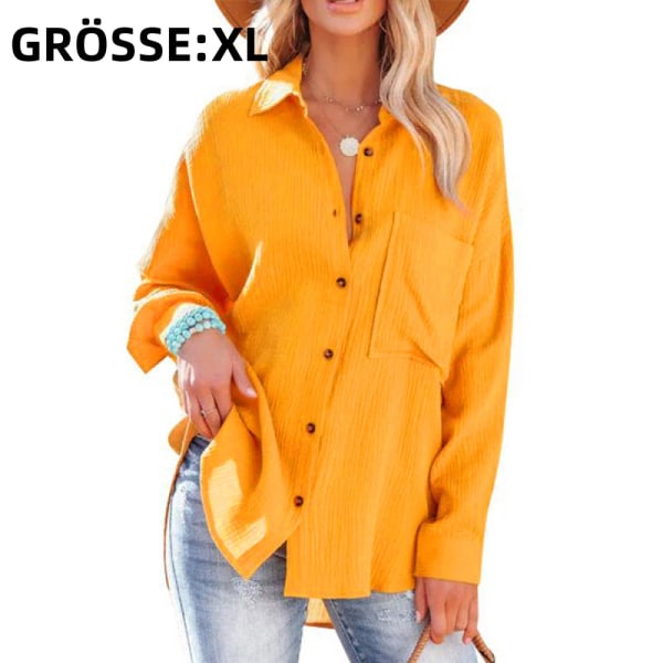 1 stk-casual langærmet skjorte-gul-L yellow XL