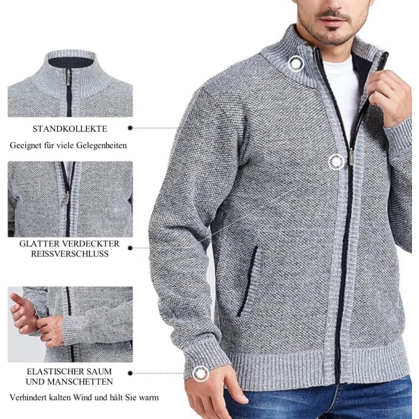 Herre sweatjakke med lynlås, traditionel jakke, vinterfrakke light gray XL