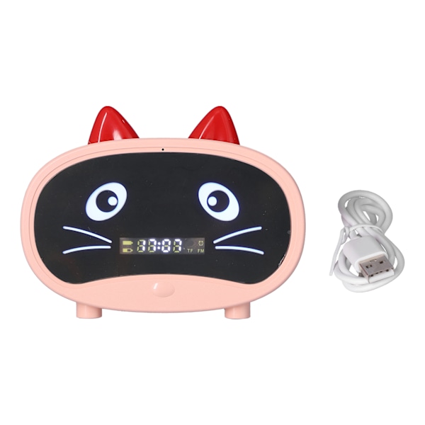 Mini Tecknad Högtalare Multifunktionell Söt Kattöra Design Smart Set Dubbla Väckarklockor för Sovrum Kontor Rosa