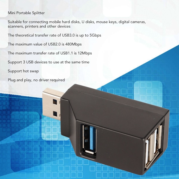 USB Port Splitter Mini Portabel 3 Portar Hot Swapping USB 2.0 USB 3.0 Gränssnitt USB Hub Docka för Laptop Dator