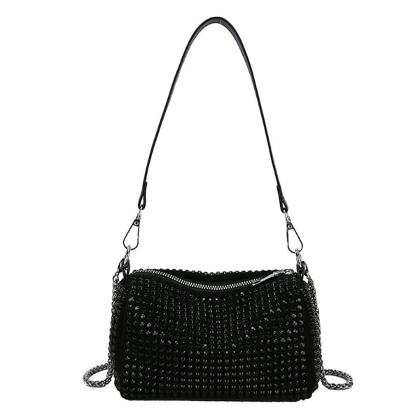 Rhinestone Crossbody Evening Bag - Fashion Crystal Top Håndtag Tasker Cocktail Party Club Bling Clutch Pung til Damer black