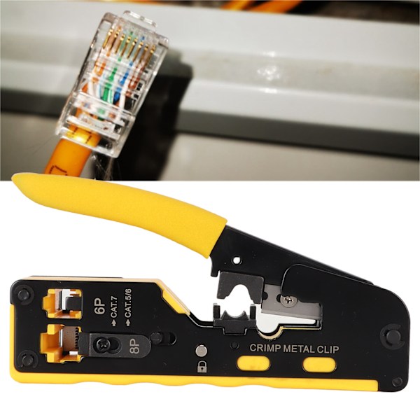 Ethernet Krympverktyg Justerbart Läge Halkfri Textur Säkerhetslås Enkelt RJ45 Krympverktyg för CAT5e 6e 7e