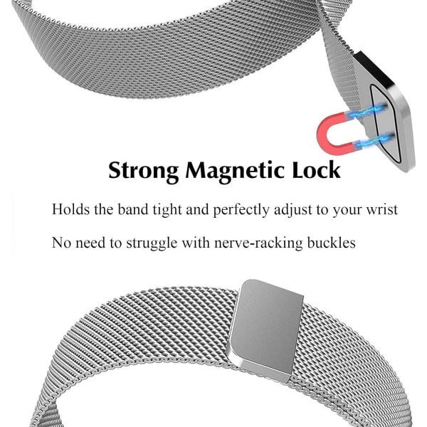 Magnetiske mesh-løkkebånd, der er kompatible med Smart Watch og ID205 ID205G ID205U ID205S ID215G, design uden spænde, justerbar udskiftning af rustfrit stål Silver