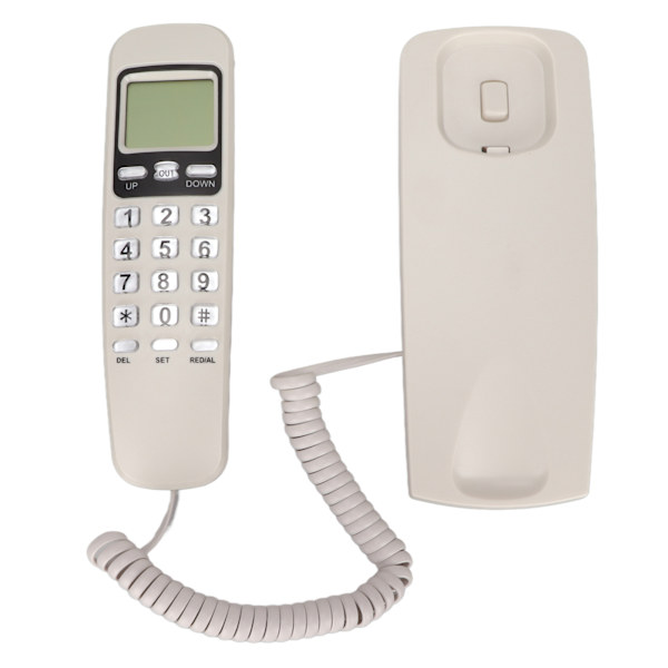 KXT777CID Sladdtelefon för väggmontering med kalender, LCD-display, återuppringningsfunktion, fast telefon med sladd för hotell, hem, kontor (Vit)