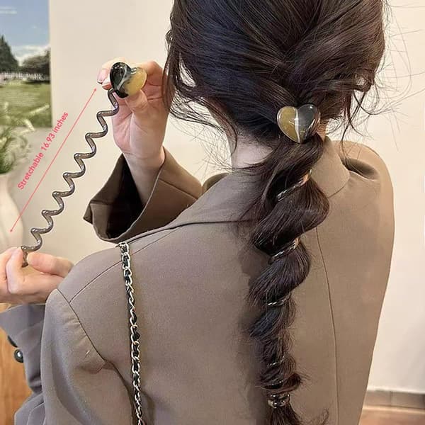 4 stk 4-farvede hjerte-spiralhårbånd - Telefonkabel-elastikker med hjerteclips i legering, skader ikke elastisk til kvinder piger langt hår