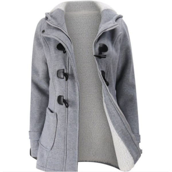 1kpl naisten hupullinen napillinen takki light gray L