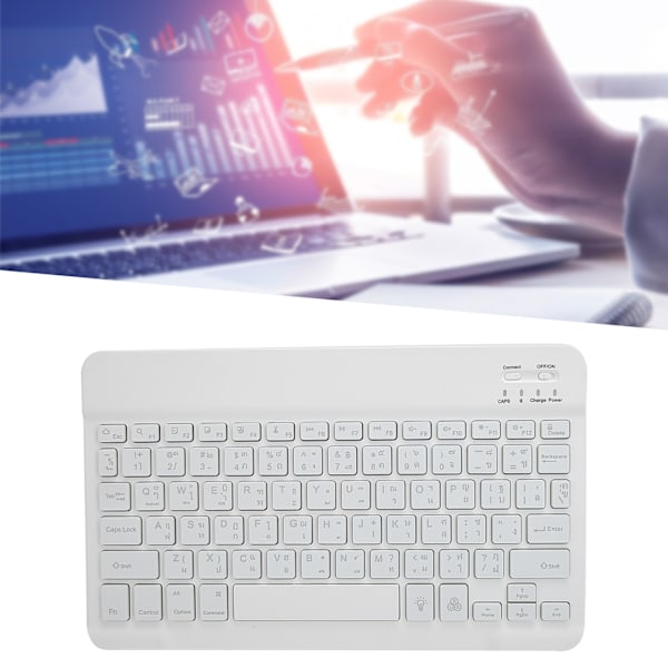 Trådlöst Bluetooth-tangentbord 10 tum med RGB-bakgrundsbelysning Fyrkantig tangent för telefonplatta, Vit Thailändsk