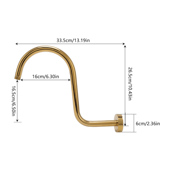 Rustfrit S-formet brusearm og flange NPT børstet guld brusehoved forlængerarm