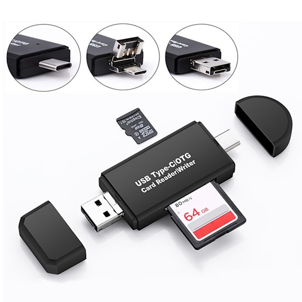 Kortläsare Typ C USB Micro USB OTG Funktion 480mbps Brett Kompatibel Minneskortläsare för Telefon Dator
