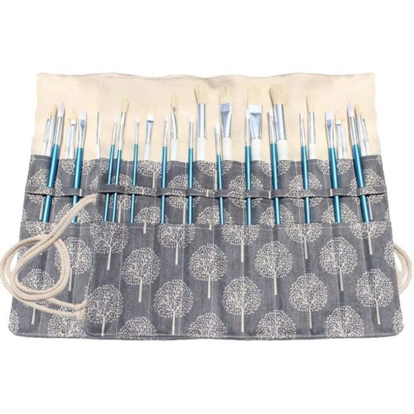 Canvas Roll-Up Pencil Case - Brush - Black and White Tree