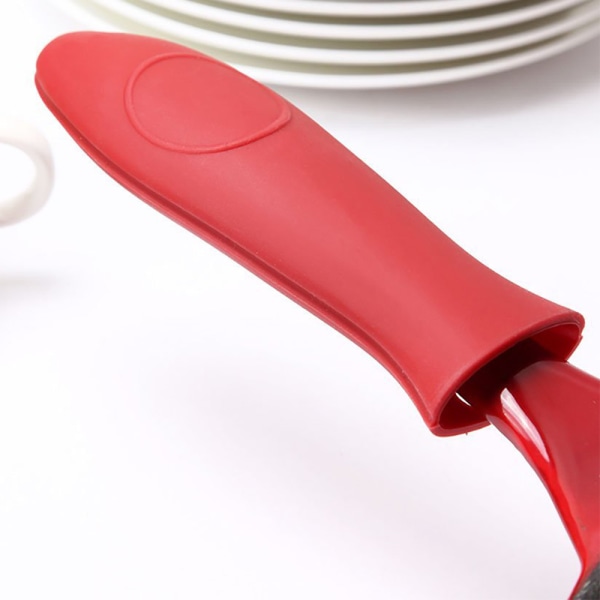 Holder for varmt håndtak av silikon - rødt håndtaksdeksel i støpejern for en rekke lange kokekarhåndtak, inkludert de fleste støpejernsgryter, elegant alternativ til
