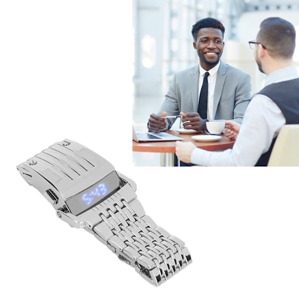 Legeringsklocka LED Digital Display Snabbkoppling Trendig Herrklocka för Daglig Affär Silver Blått Ljus