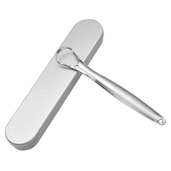 Tongue scraper in practical box - Stainless steel Silver silver